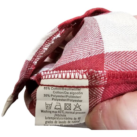 Red & White Plaid Button-Up Shirt Dress With Pockets & Rolled Sleeves By Hotouch - Picture 8 of 13